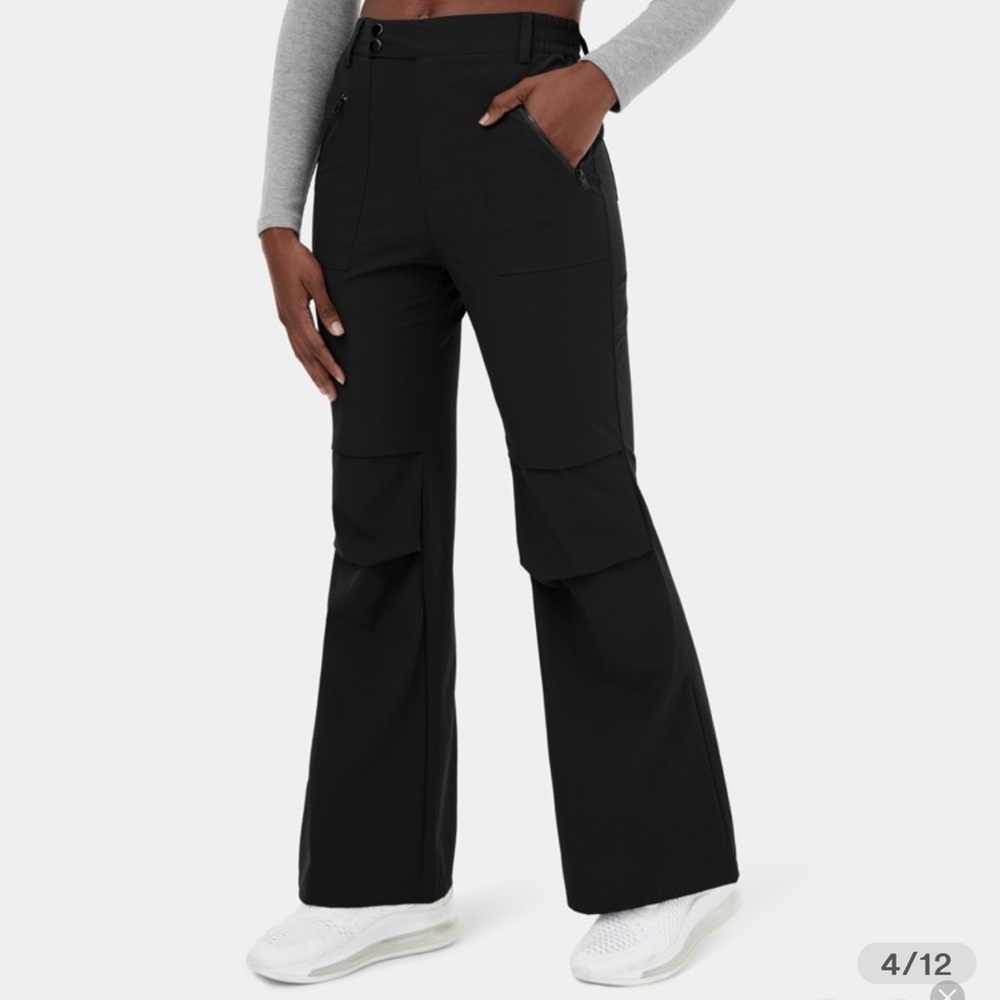 High Waisted Belted Button Zipper Pocket Flare Casual Cargo Pant